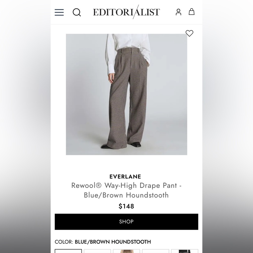 Everlane The Drape Pant, Wool, Brown/Blue Houndstooth - Picture 14 of 14